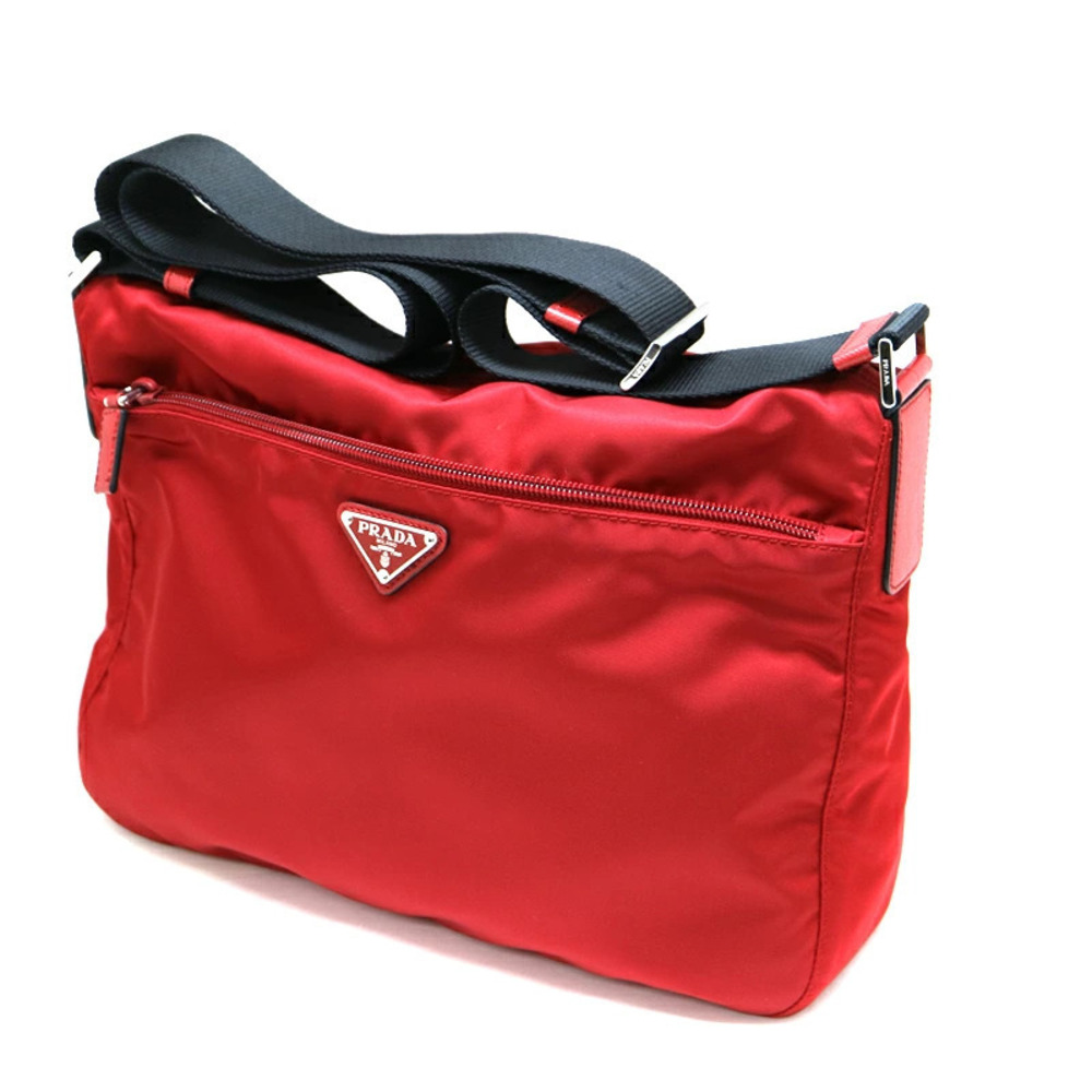PRADA VELA Messenger Bag Shoulder Red Canvas